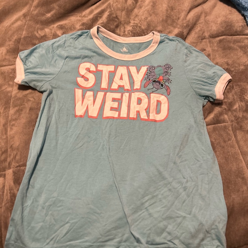 Blue Graphic T-Shirt with 'Stay Weird' Print